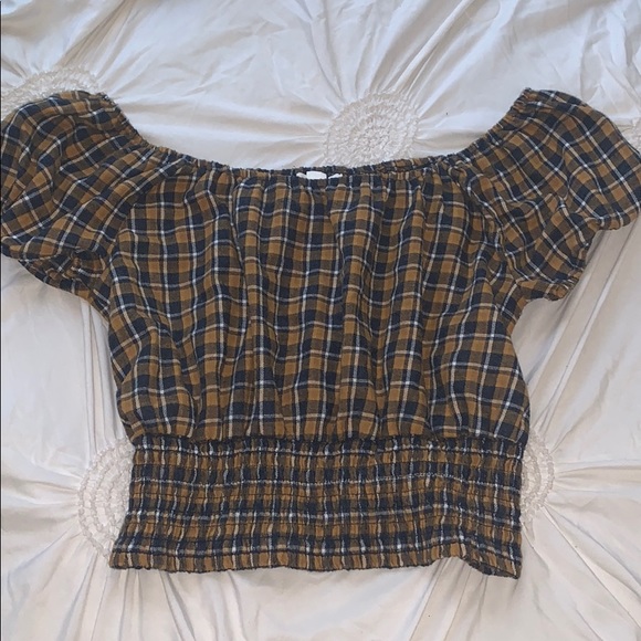 Aeropostale Plaid Off The Shoulder Top - Picture 1 of 1